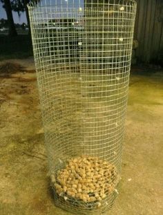cylindrical wire basket with pods.