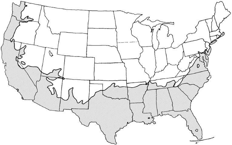 Shaded area represents potential planting range.