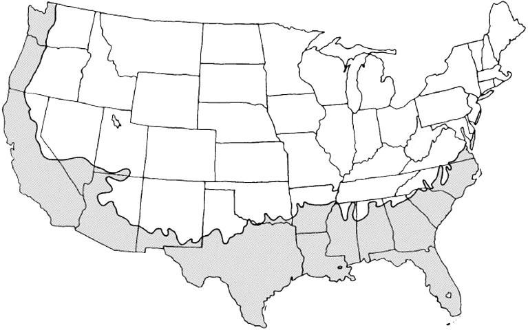 Figure 1. Shaded area represents potential planting range.