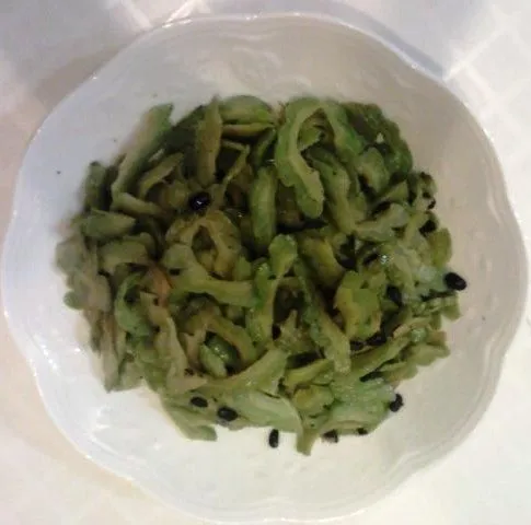 Figure 10. Cooked bitter melon with douchi, a type of fermented and salted black soybean.
