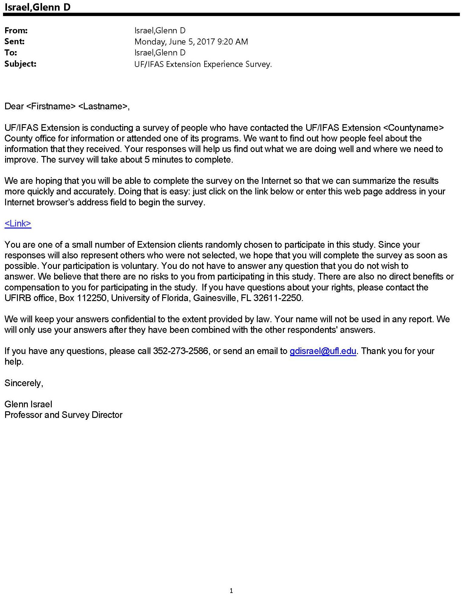 Example of the first survey invitation for a mixed-mode survey starting with e-mail.