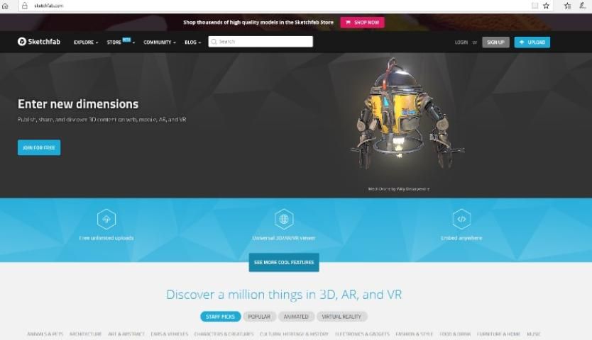 Figure 16. Sketchfab is a website that allows students to build and view models of various ideas. While this resource may be tough to utilize in a classroom, allowing students to build or view models helps students recognize various concepts that may not be implicit otherwise. It should be used to help reinforce learning of various concepts, rather than supplement material altogether (retrieved from https://sketchfab.com/).
